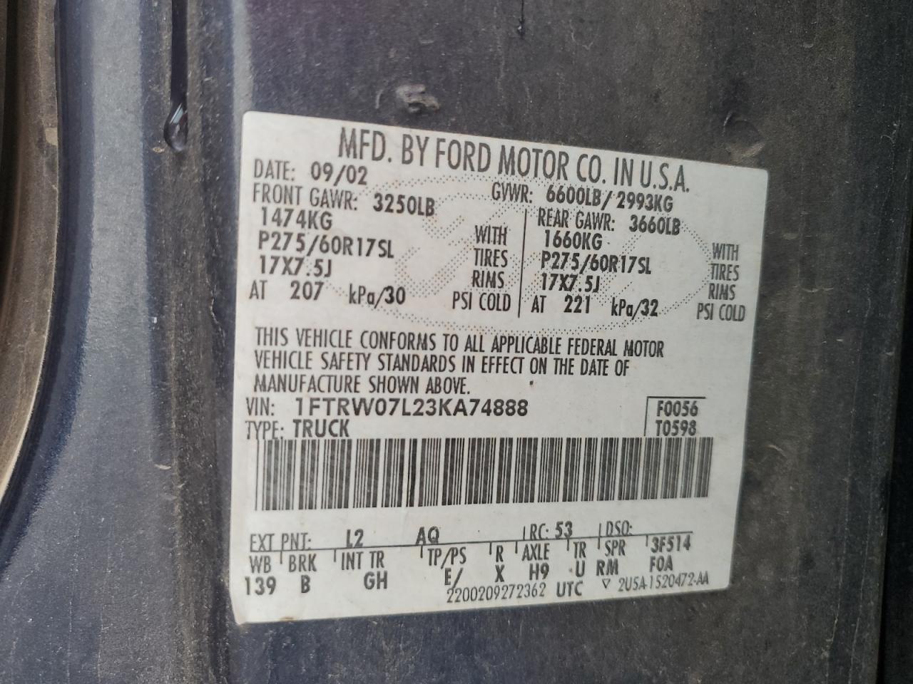 Lot #3211615521 2003 FORD F150 SUPERCREW