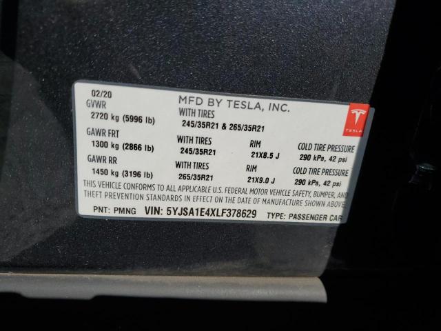 2020 TESLA MODEL S 5YJSA1E4XLF378629