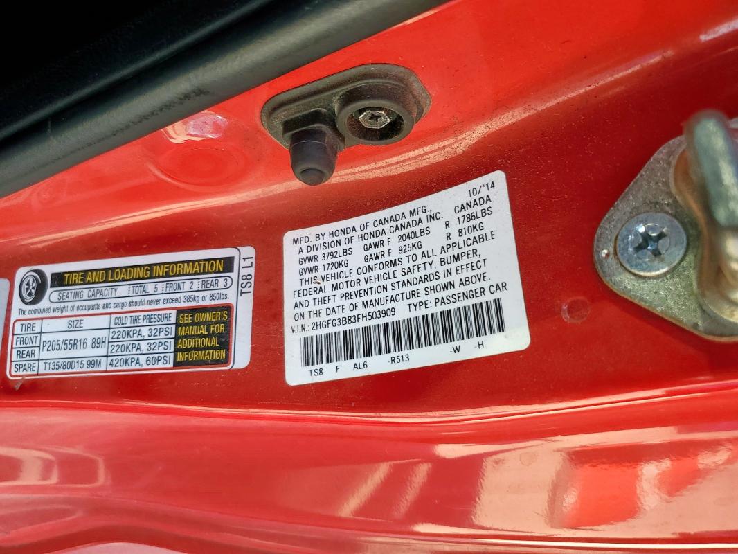 2015 HONDA CIVIC EX - 2HGFG3B83FH503909