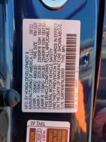 2022 HONDA CR-V EXL - 5J6RT6H87NL050809