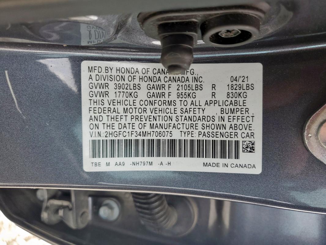 2021 HONDA CIVIC EX 2HGFC1F34MH706075