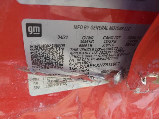 2022 CHEVROLET SILVERADO - 1GCRAAEKXNZ511867