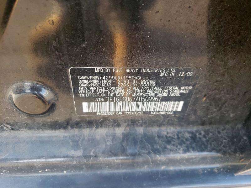 2010 SUBARU IMPREZA 2. - JF1GE6B67AH509967