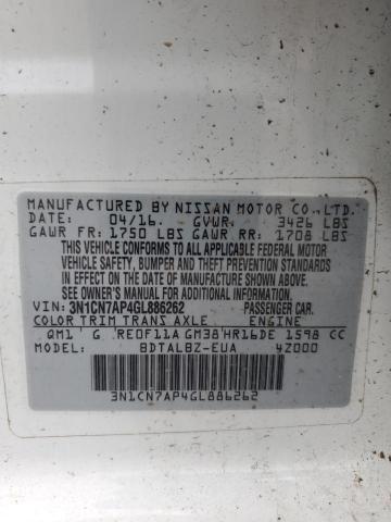 2016 NISSAN VERSA S 3N1CN7AP4GL886262