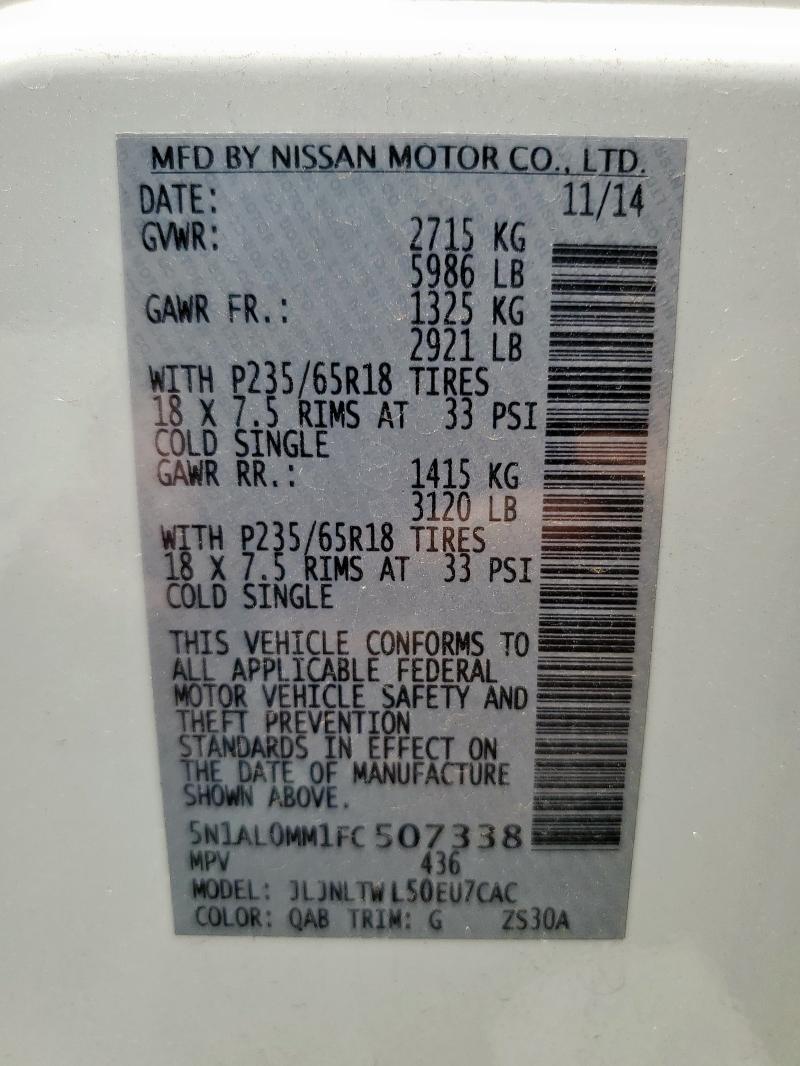 2015 INFINITI QX60 5N1AL0MM1FC507338