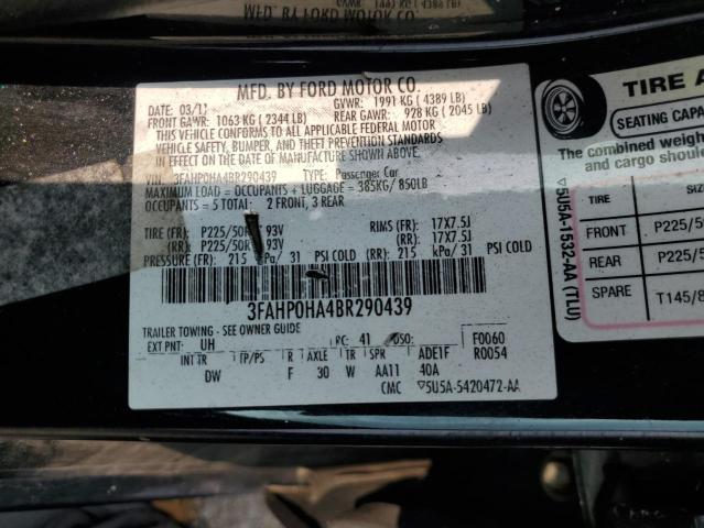 2011 FORD FUSION SE - 3FAHP0HA4BR290439