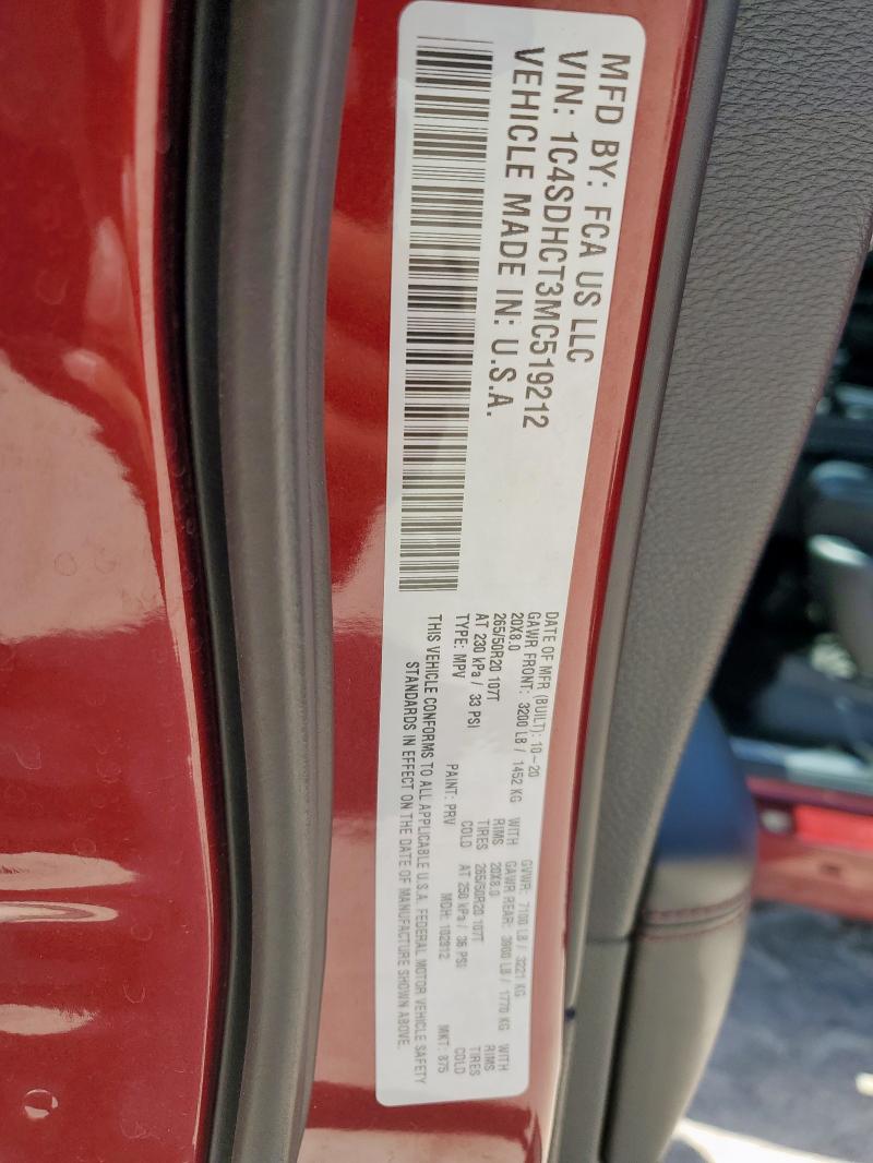 2021 DODGE DURANGO R/ 1C4SDHCT3MC519212