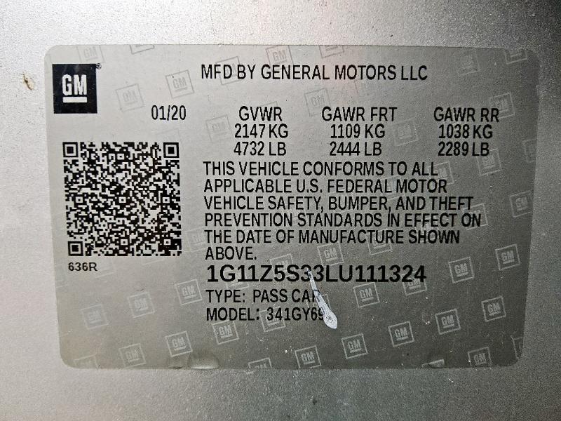 2020 CHEVROLET IMPALA LT 1G11Z5S33LU111324
