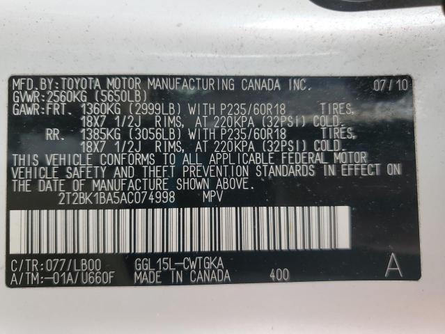 2010 LEXUS RX 350 - 2T2BK1BA5AC074998