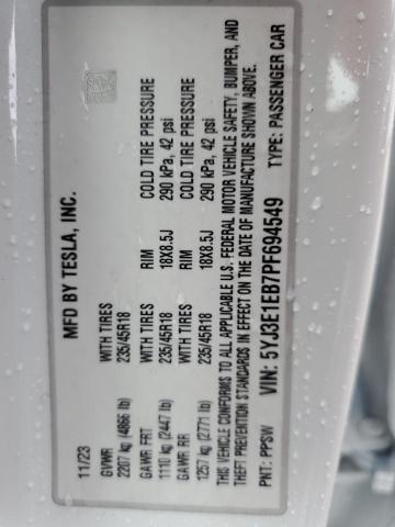 2023 TESLA MODEL 3 5YJ3E1EB7PF694549