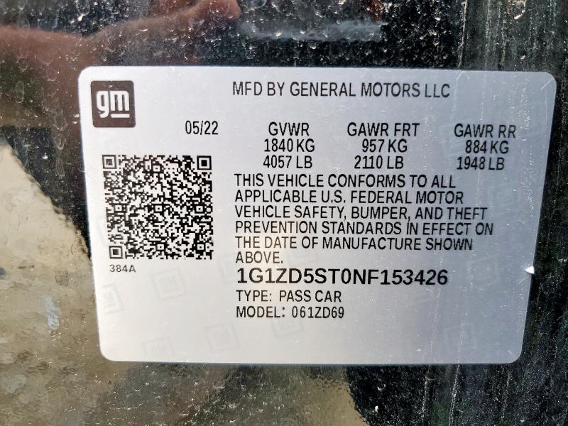 2022 CHEVROLET MALIBU LT 1G1ZD5ST0NF153426