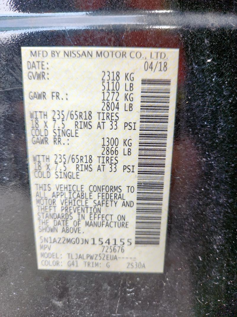 2018 NISSAN MURANO S 5N1AZ2MG0JN154155