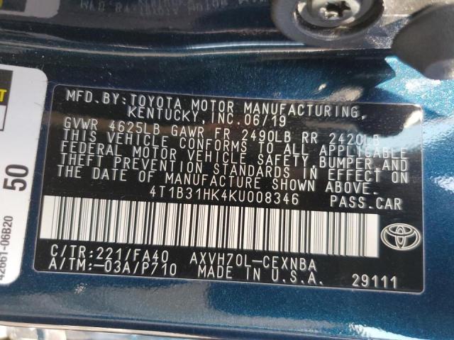 2019 TOYOTA CAMRY LE 4T1B31HK4KU008346