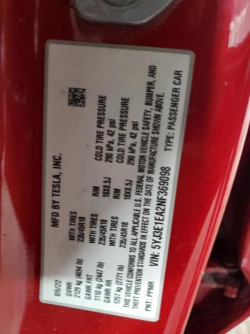 2022 TESLA MODEL 3 5YJ3E1EA2NF369098