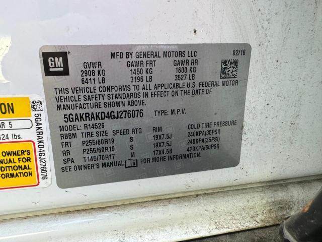 2016 BUICK ENCLAVE 5GAKRAKD4GJ276076