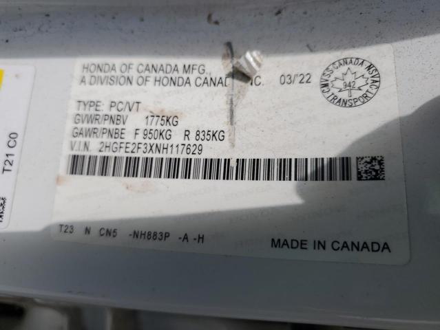 2022 HONDA CIVIC EX - 2HGFE2F3XNH117629