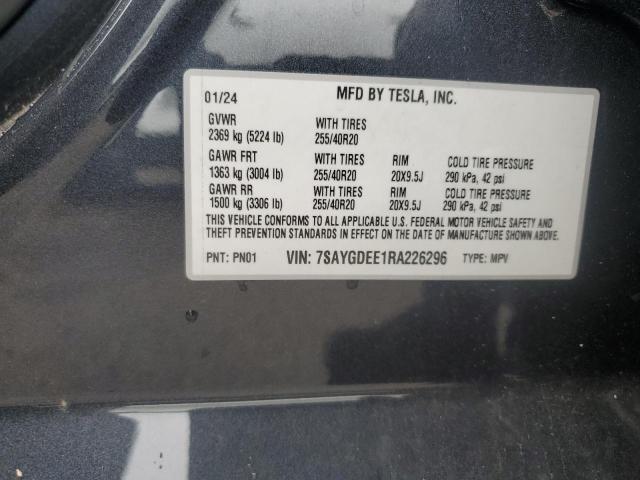 2024 TESLA MODEL Y 7SAYGDEE1RA226296