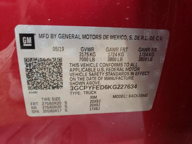 2019 CHEVROLET SILVERADO 3GCPYFED6KG227634