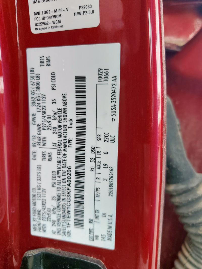 2019 FORD F150 SUPERCREW 1FTEW1CG3KFA00206