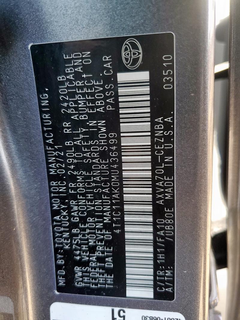 2021 TOYOTA CAMRY LE - 4T1C11AK0MU436499