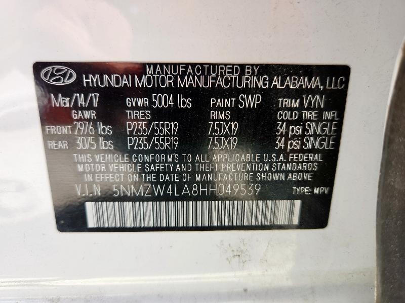 2017 HYUNDAI SANTA FE S 5NMZW4LA8HH049539