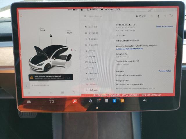 2022 TESLA MODEL 3 - 5YJ3E1EB6NF354645