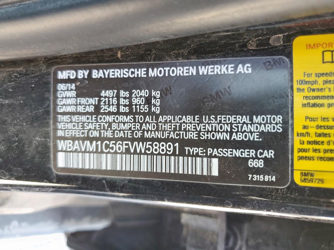 2015 BMW X1 SDRIVE2 WBAVM1C56FVW58891