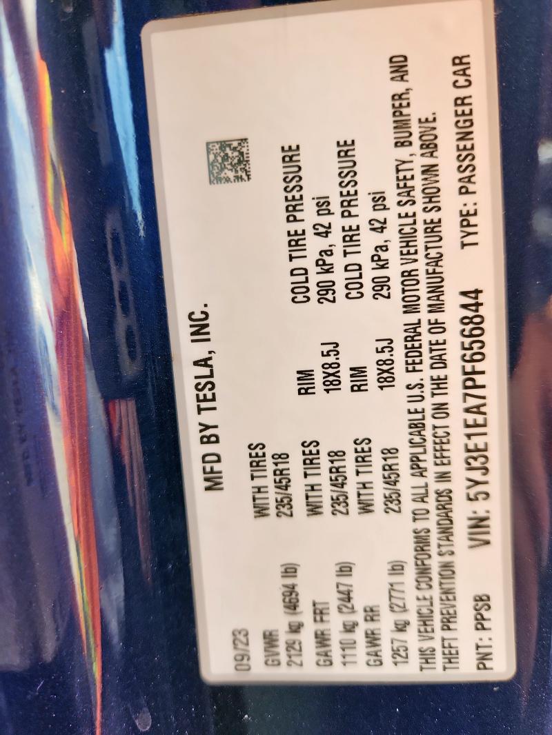 2023 TESLA MODEL 3 5YJ3E1EA7PF656844