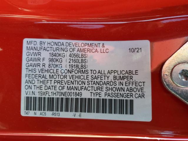 2022 HONDA CIVIC EXL 19XFL1H70NE001849