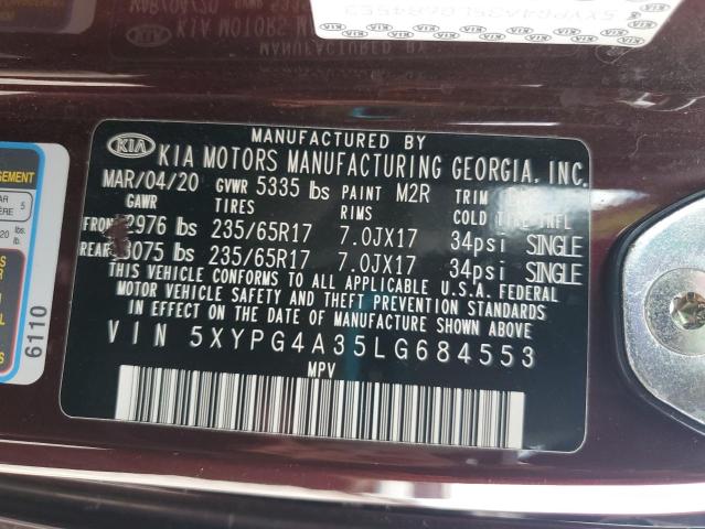 2020 KIA SORENTO L - 5XYPG4A35LG684553