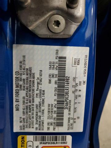 2020 FORD FUSION SEL 3FA6P0CD8LR116982