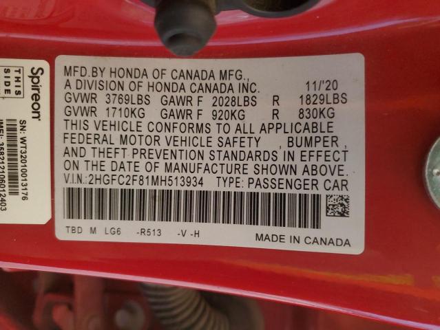 2021 HONDA CIVIC SPOR 2HGFC2F81MH513934