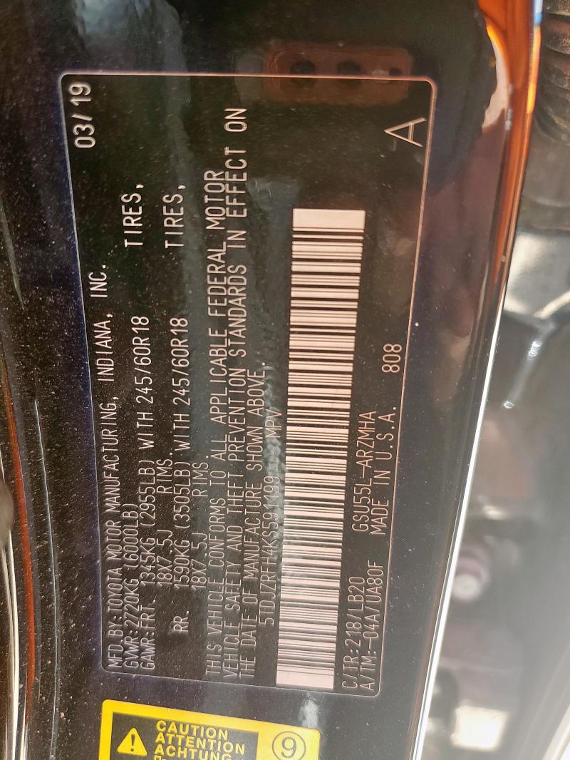 2019 TOYOTA HIGHLANDER 5TDJZRFH4KS591199
