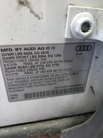 2019 AUDI Q7 PREMIUM WA1LHAF72KD039811