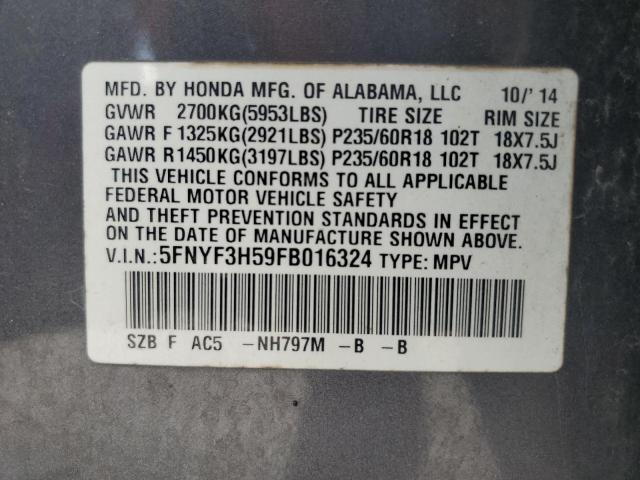 2015 HONDA PILOT EXL 5FNYF3H59FB016324