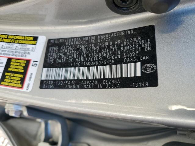 2022 TOYOTA CAMRY LE 4T1C11AK3NU075139