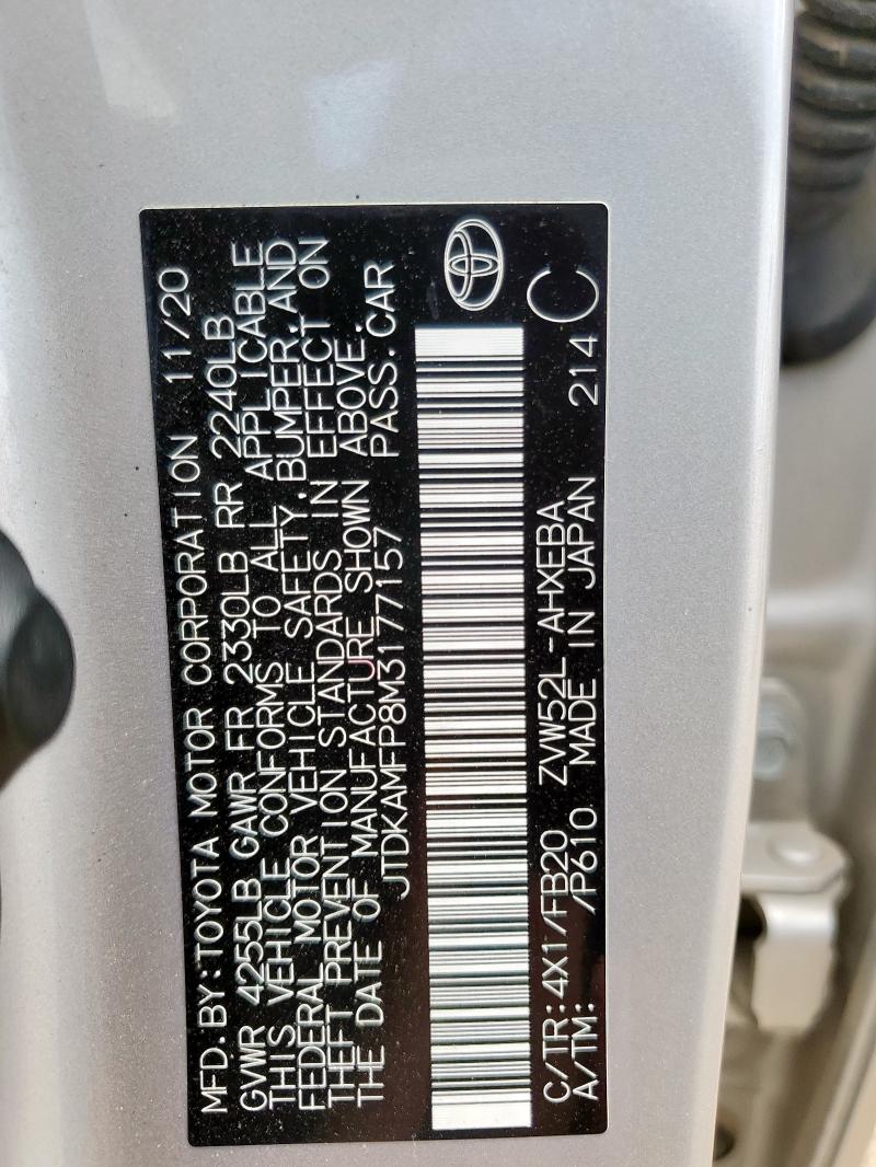 2021 TOYOTA PRIUS PRIM JTDKAMFP8M3177157