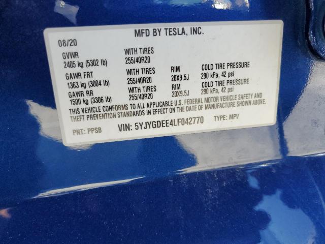 2020 TESLA MODEL Y 5YJYGDEE4LF042770