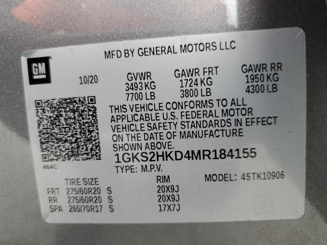 2021 GMC YUKON XL K 1GKS2HKD4MR184155