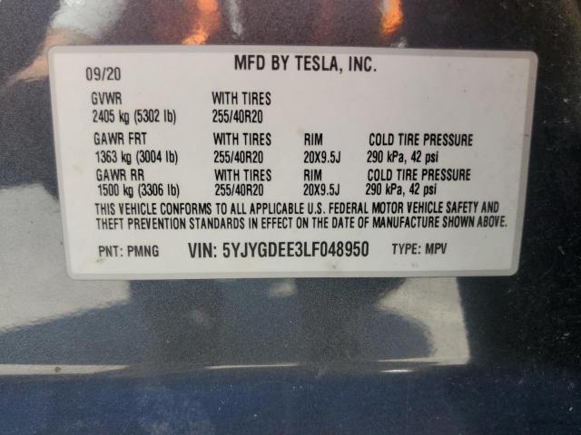 2020 TESLA MODEL Y 5YJYGDEE3LF048950