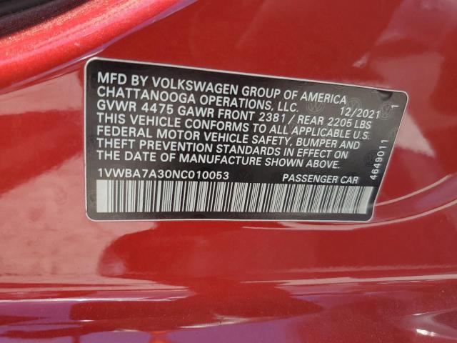 2022 VOLKSWAGEN PASSAT LIM 1VWBA7A30NC010053
