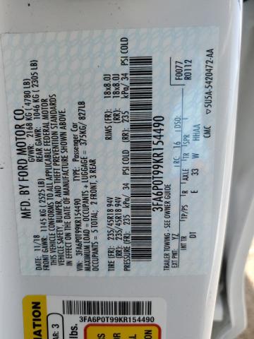 2019 FORD FUSION SE - 3FA6P0T99KR154490