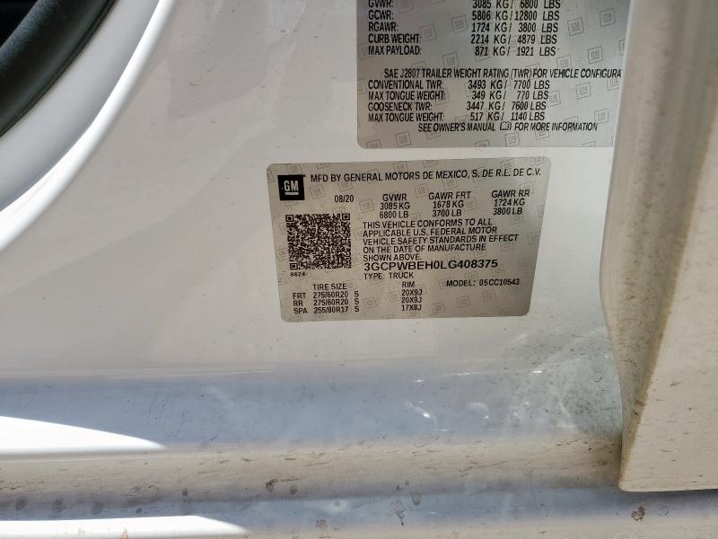 2020 CHEVROLET SILVERADO - 3GCPWBEH0LG408375