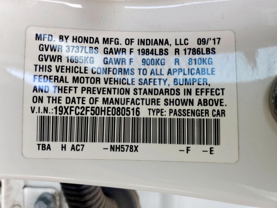 2017 HONDA CIVIC LX 19XFC2F50HE080516