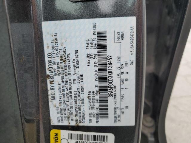 2019 FORD FUSION SEL 3FA6P0CD3KR138452