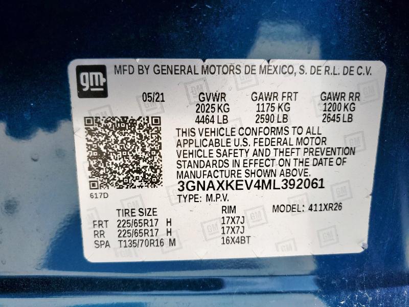 2021 CHEVROLET EQUINOX LT 3GNAXKEV4ML392061