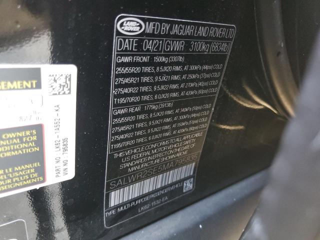 2021 LAND ROVER RANGE ROVE SALWR2SE5MA795835