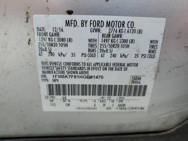 2017 FORD EXPLORER L 1FM5K7F81HGB81470