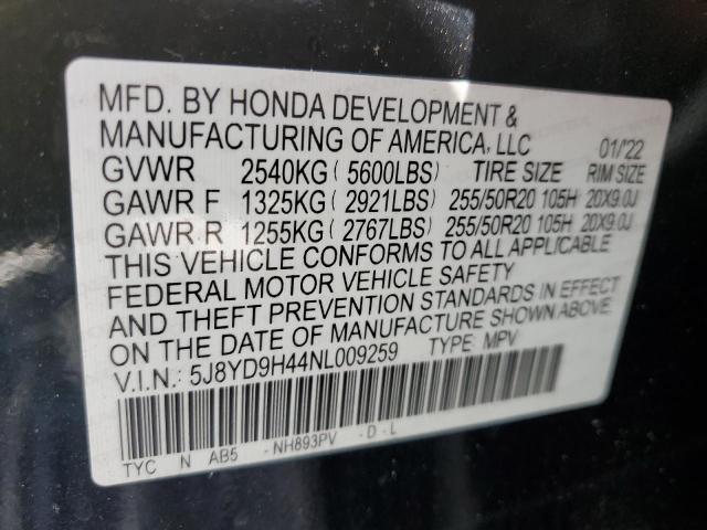 2022 ACURA MDX TECHNO 5J8YD9H44NL009259
