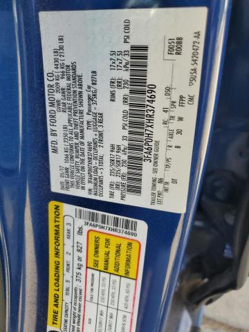 2017 FORD FUSION SE 3FA6P0H7XHR374690